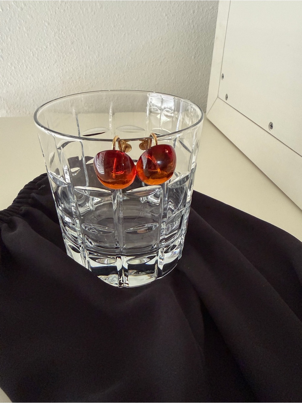 Amber Glass Cherry Drop Earrings - Brown/Orange
